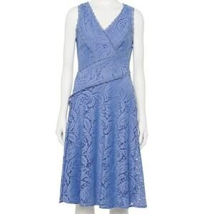 Taylor Sleeveless V-Neck Lace Midi Dress Size 10 in Azure Slate Blue NWT